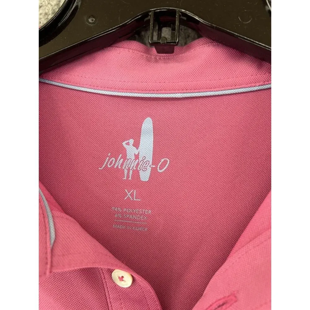 Johnnie O Polo Short Sleeve Golf Beach Surf Salmon Pink Stretch‎ Mens XL Logo